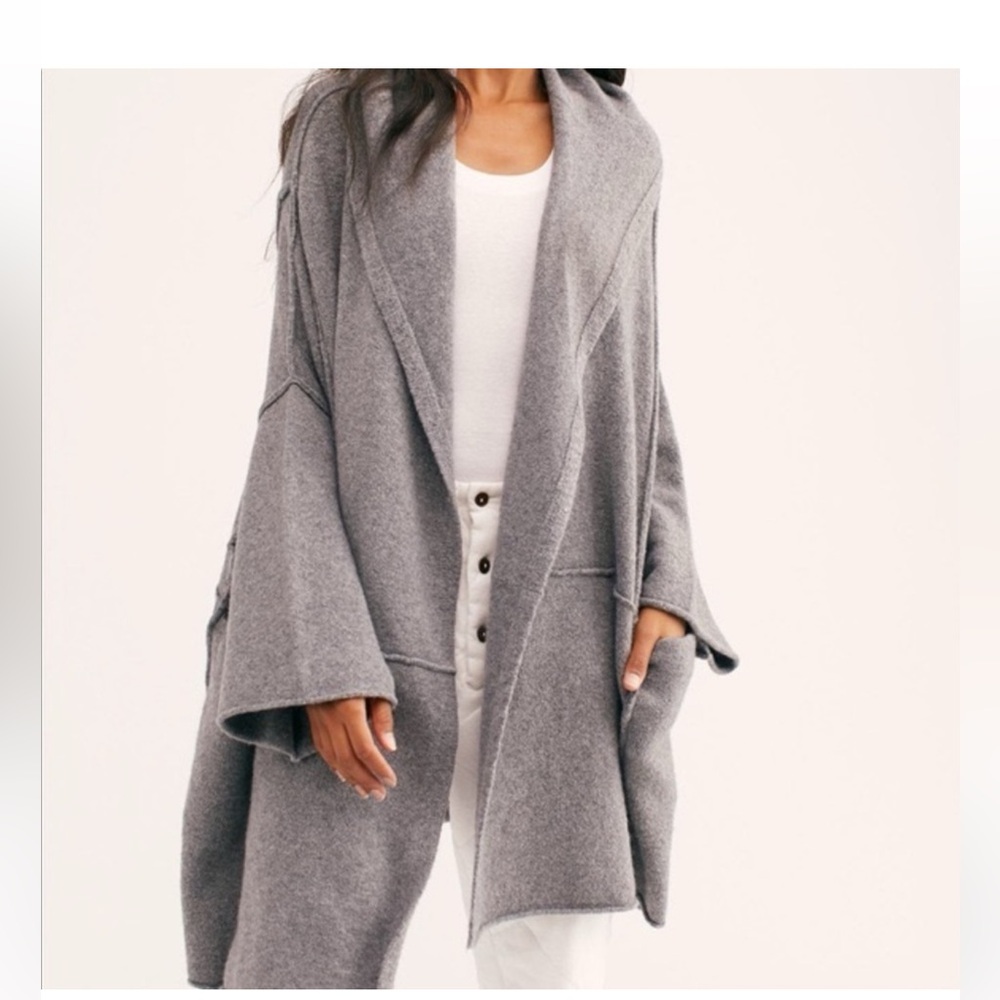 Free People Livin' In This Cardi Robe Grey M/L Lounge Winter Warm Comfy